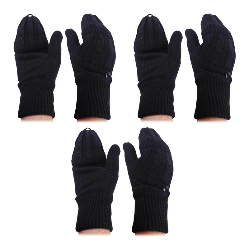 Heat Holders Ladies Navy Cable Knit Ash Converter Mittens (Pack of Three Pairs)