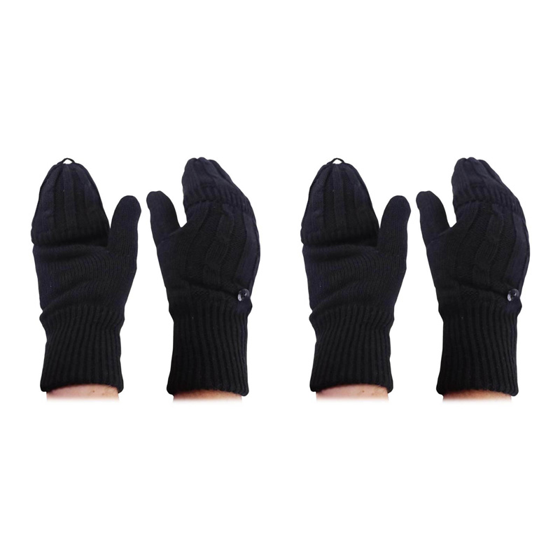 Heat Holders Ladies Navy Cable Knit Ash Converter Mittens (Pack of Two Pairs)